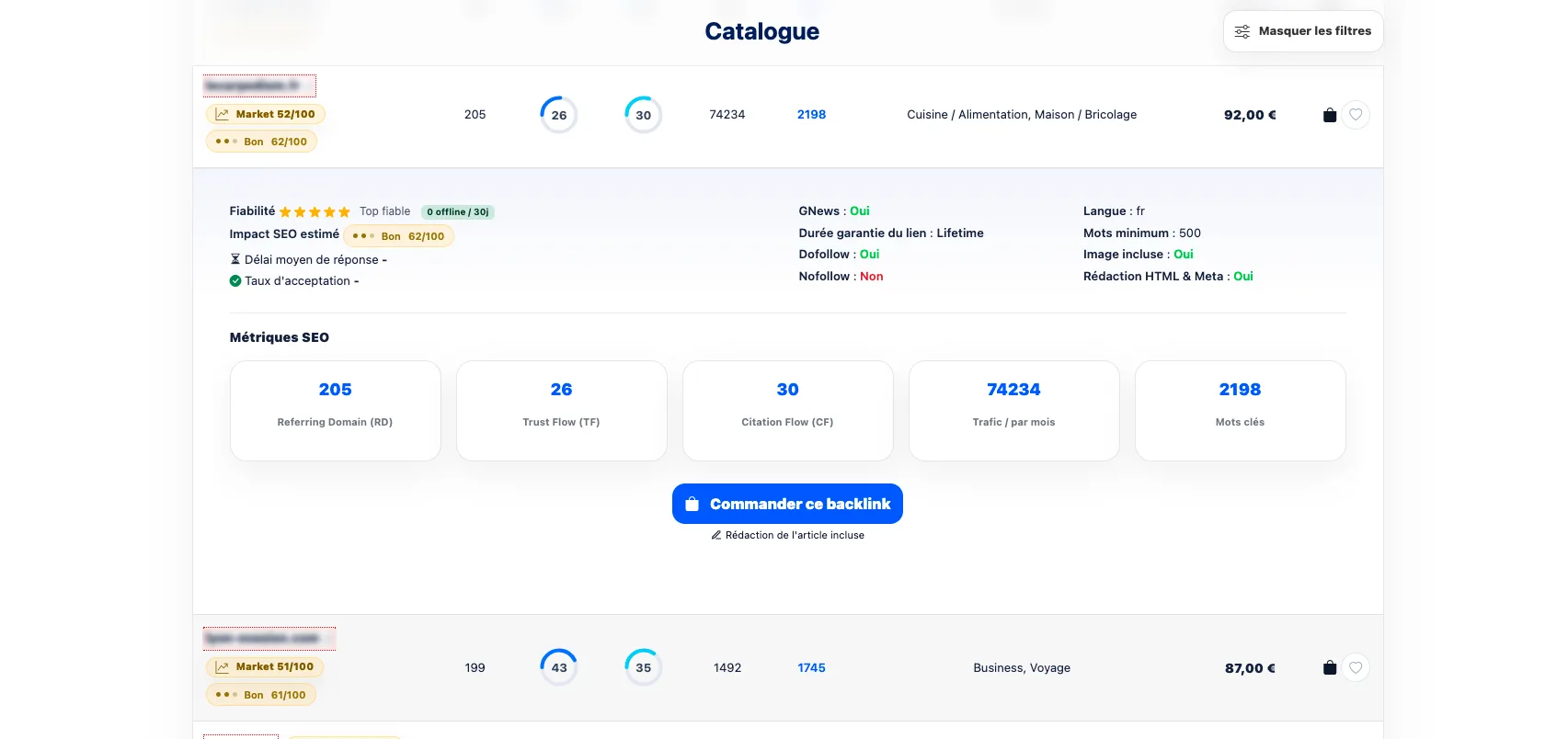 Analyse SEO d’un site éditeur français avant achat de backlink avec métriques trafic autorité et cohérence éditoriale